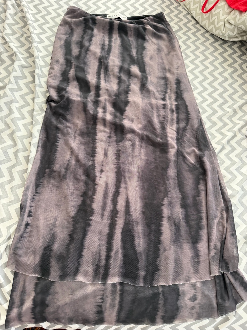 Bershka Charcoal Tie-Dye High-Low Satin Skirt